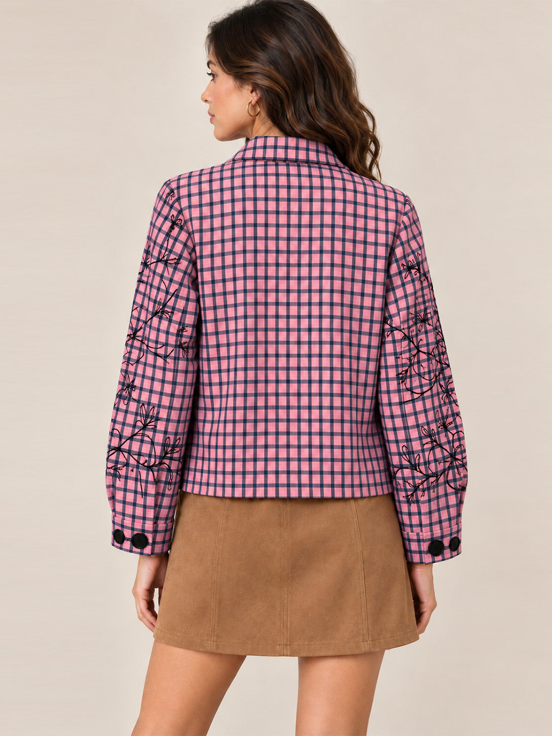 Embroidered Check Shacket
