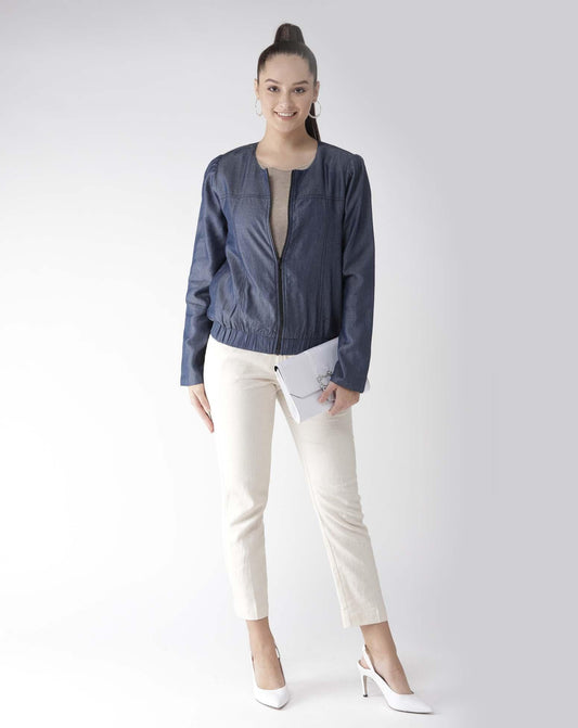 Chambray Jacket with front zipper & Pockets