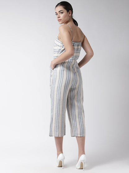 Linen Striped Strappy Jumpsuit
