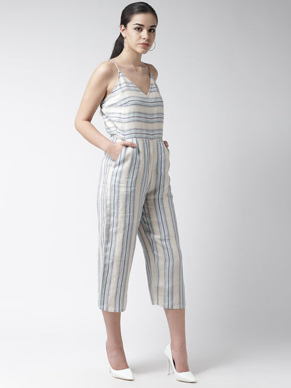 Linen Striped Strappy Jumpsuit