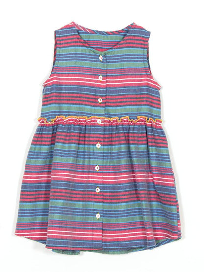 Multi Color Stripe Front Opened Button Dress