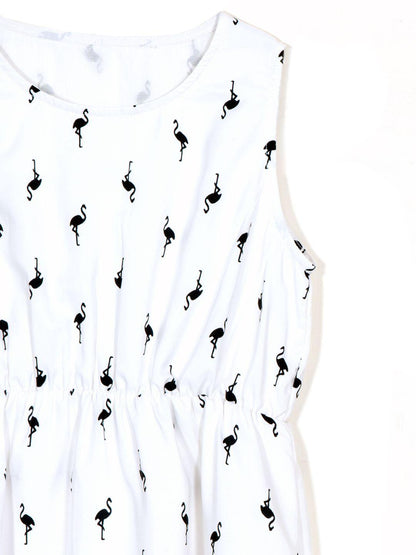 Flamingo Print sleeveless & Flare Dress