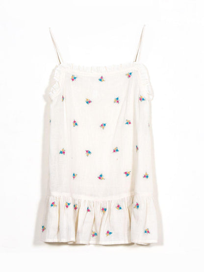 Embroidered Smocked Strappy Dress