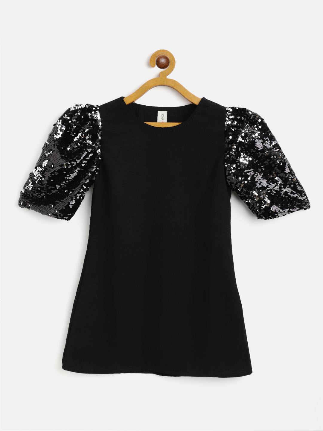 Sequined sleeves shift dress