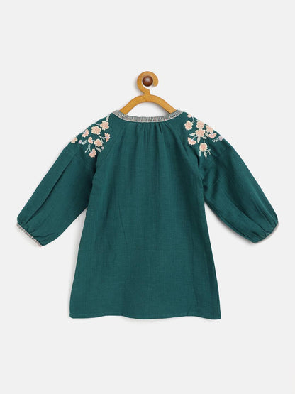 Green Embroidered boho dress