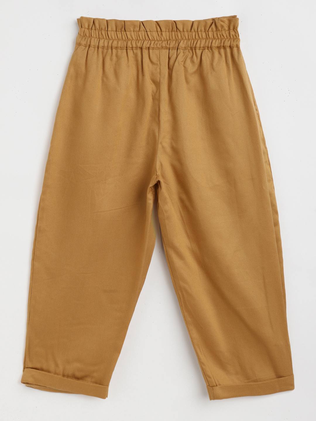 Mustard Viscose twill Trouser with waist frill & side pockets