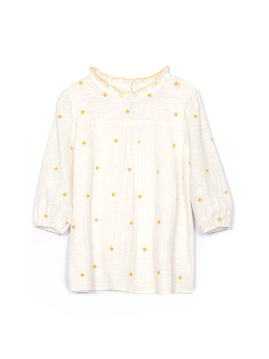 Cotton slub all over embroidered top