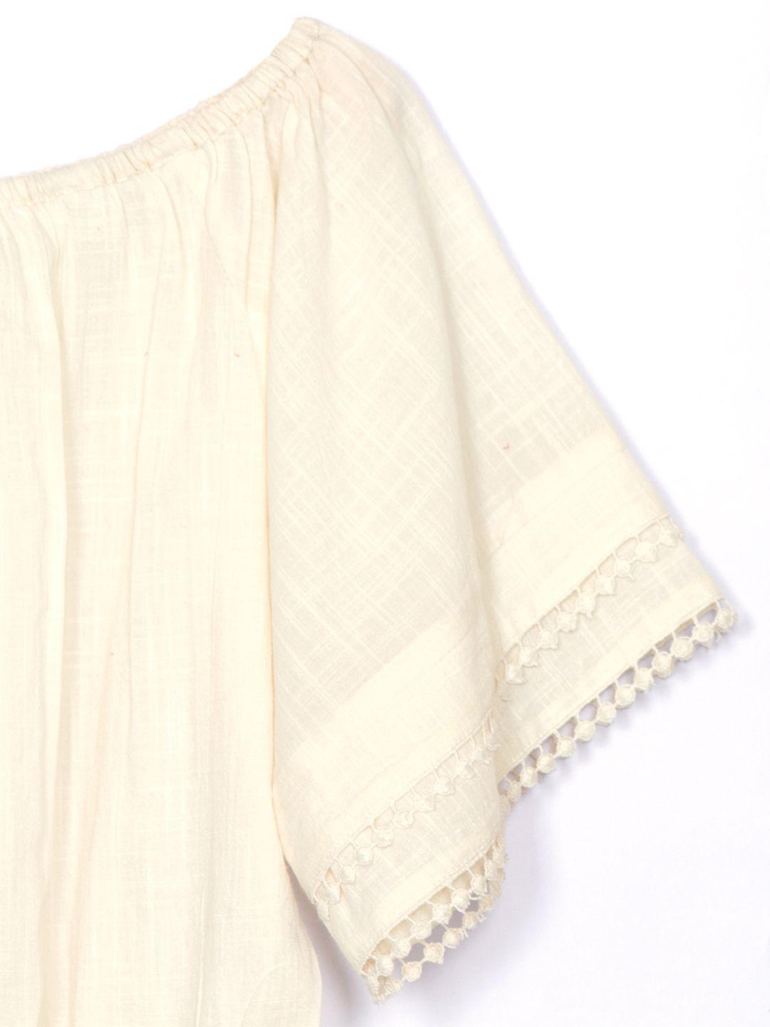 Cotton Gauze Off-Shoulder Top with lace detail
