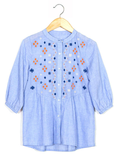 Cotton Chambray Embroidered Top