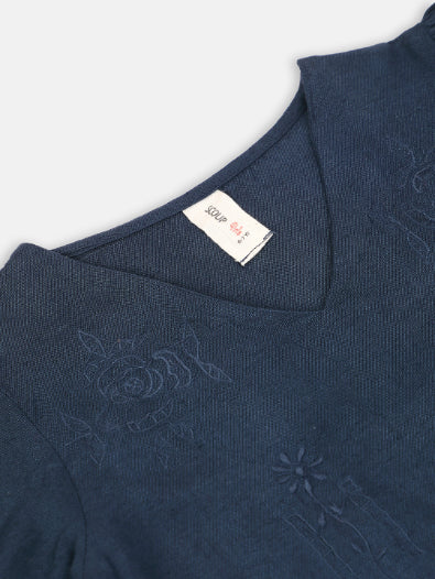 Embroidered v-neck blue  top