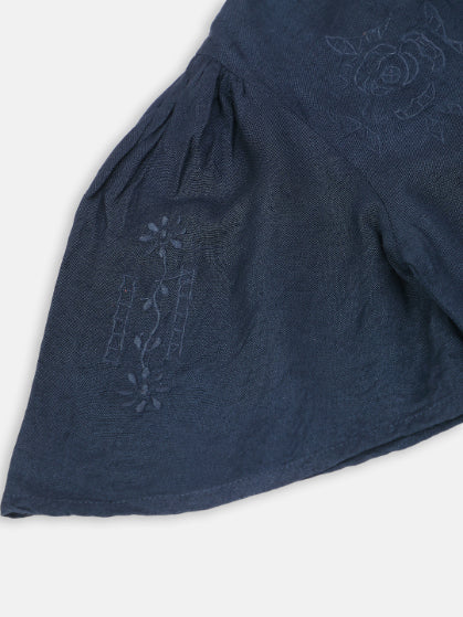 Embroidered v-neck blue  top