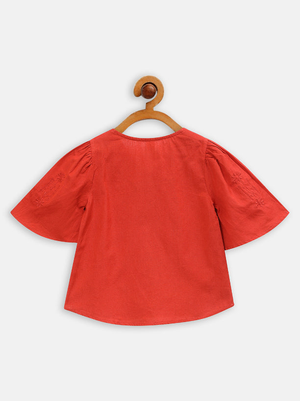 Embroidered v-neck orange  top