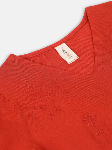 Embroidered v-neck orange  top
