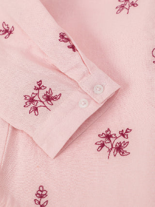 Mauve embroidered cotton shirt