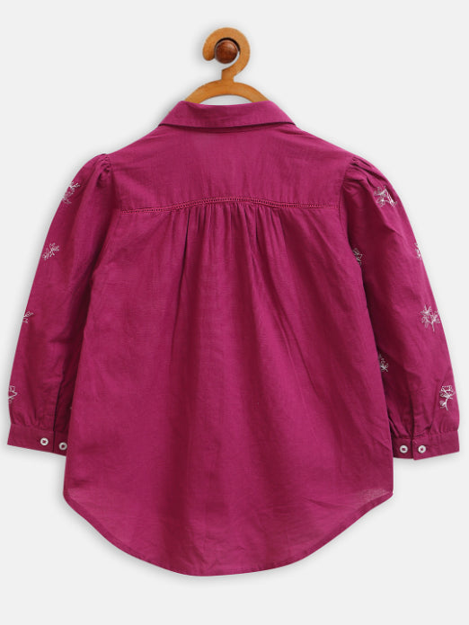 Burgundy embroidered cotton shirt