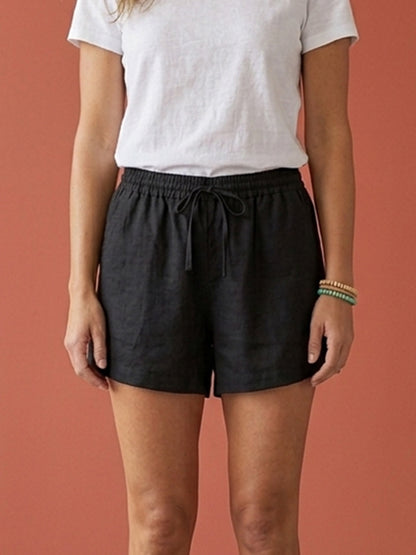 Cotton Linen Black Shorts