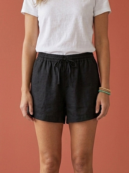 Cotton Linen Black Shorts