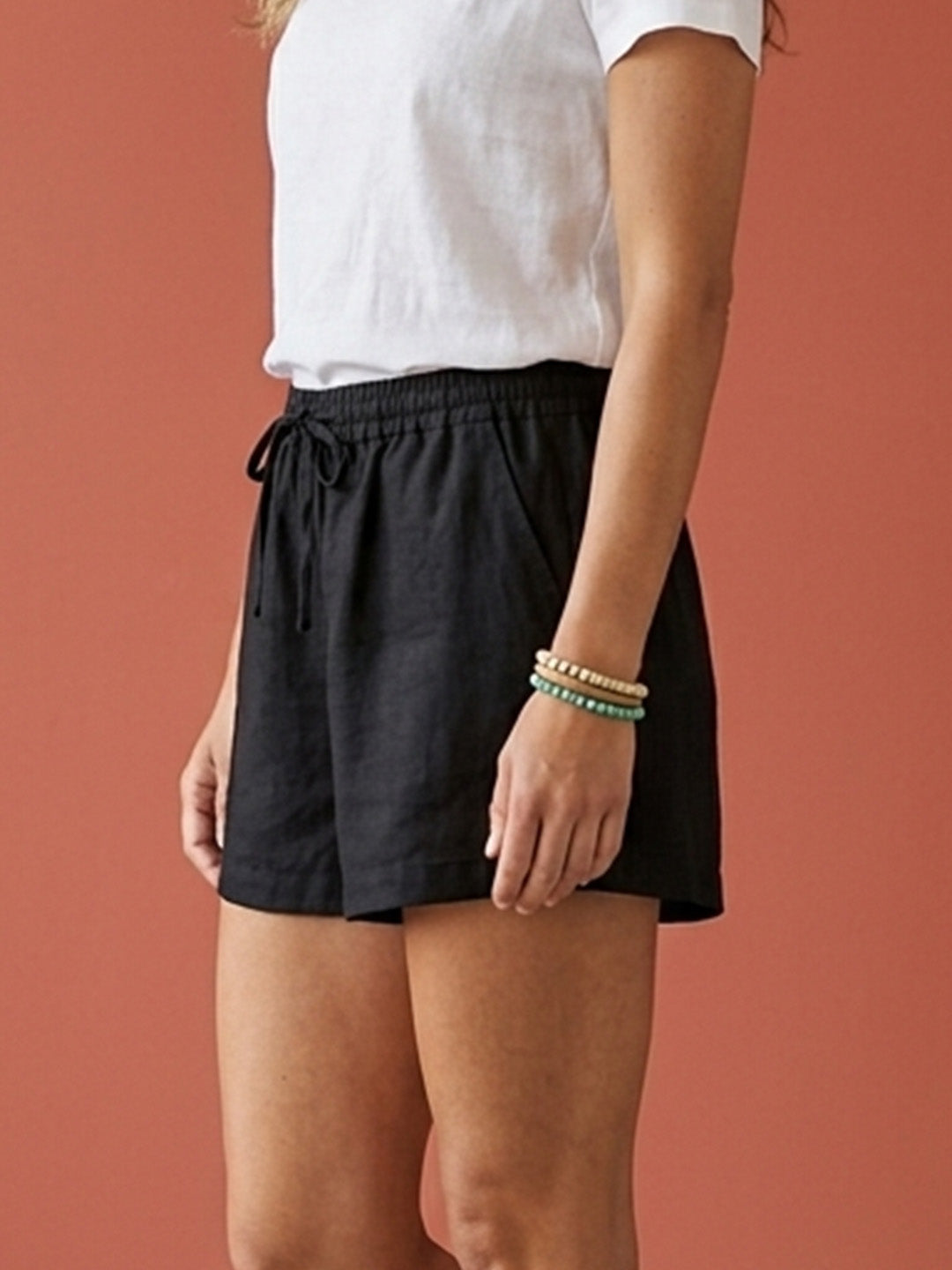 Cotton Linen Black Shorts