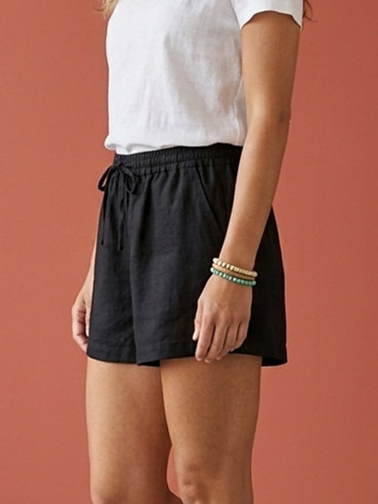 Cotton Linen Black Shorts