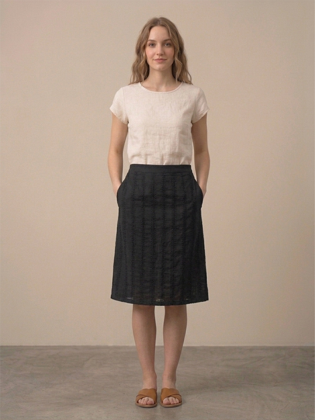 Black Dobby A-Line Skirt