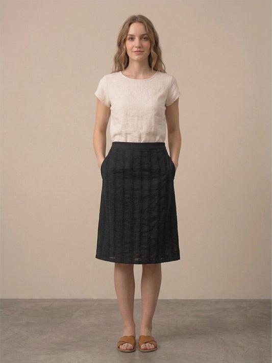 Black Dobby A-Line Skirt