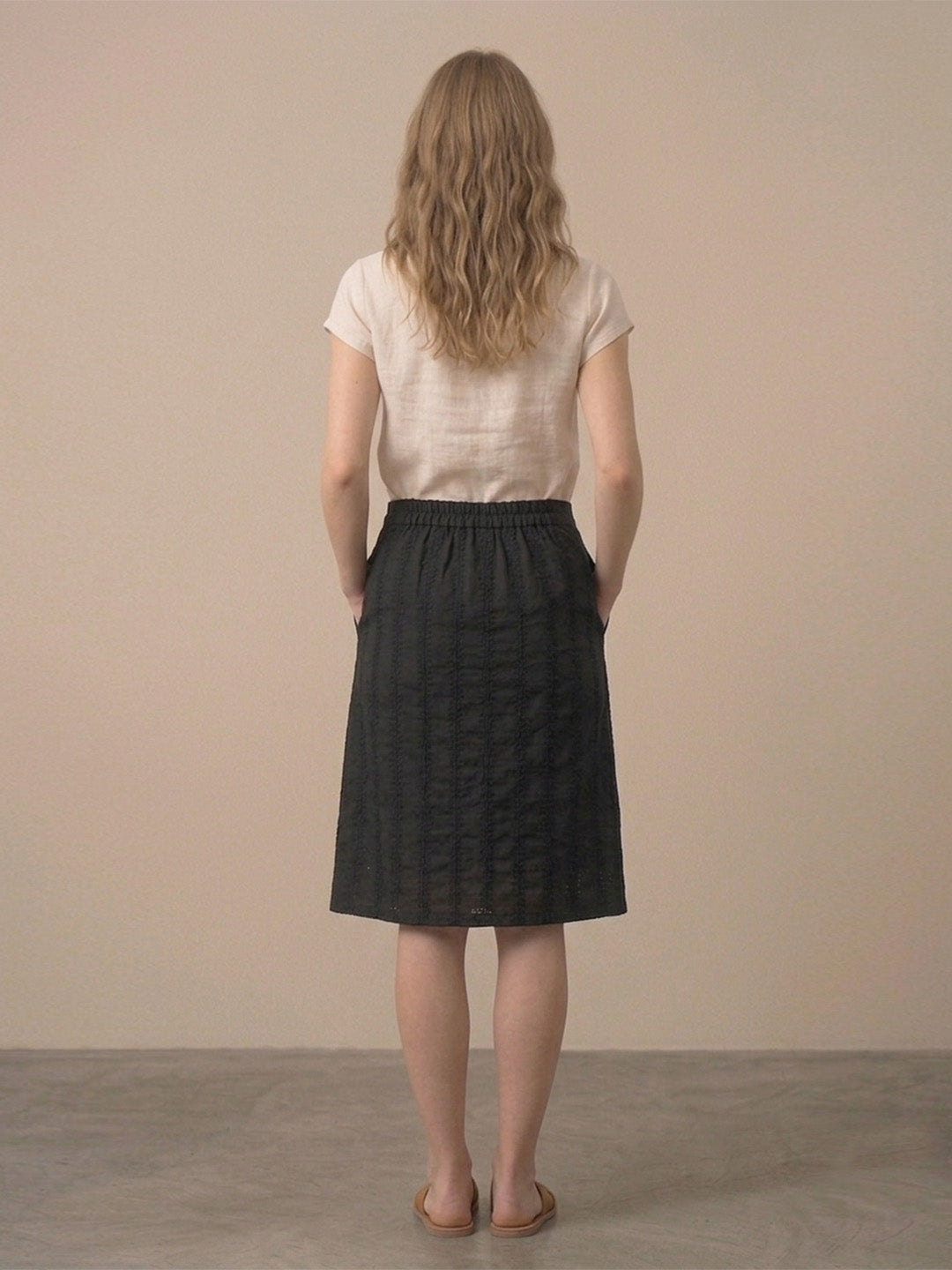 Black Dobby A-Line Skirt