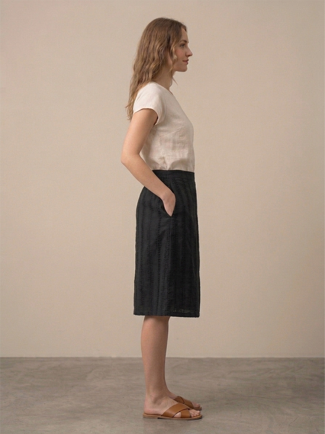 Black Dobby A-Line Skirt