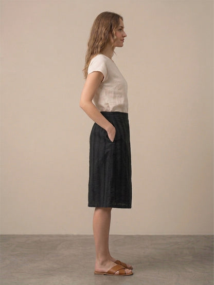 Black Dobby A-Line Skirt