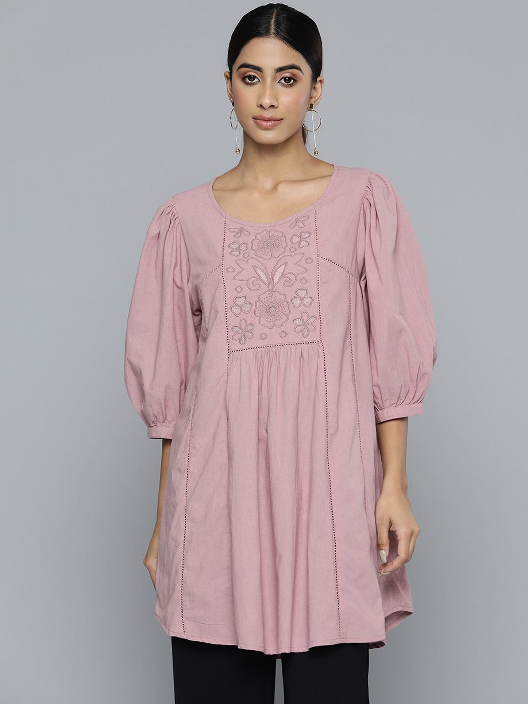 Scoup purple-applique-and-lace-detail-embroidered-tunic