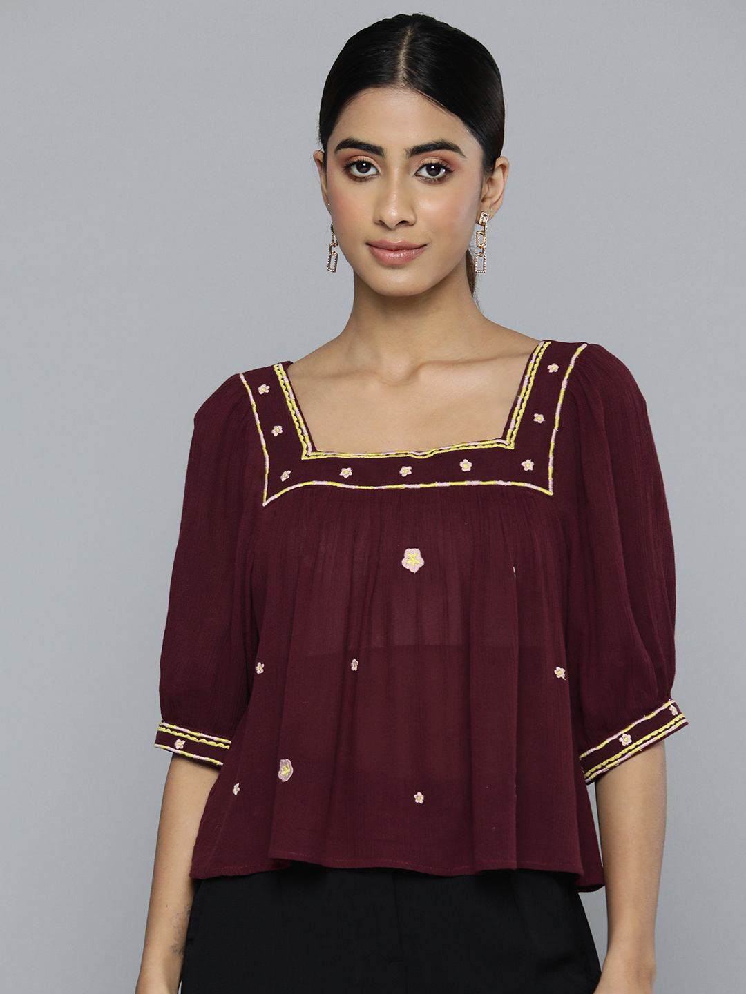 Scoup square-neckline-maroon-embroidered-crop-top