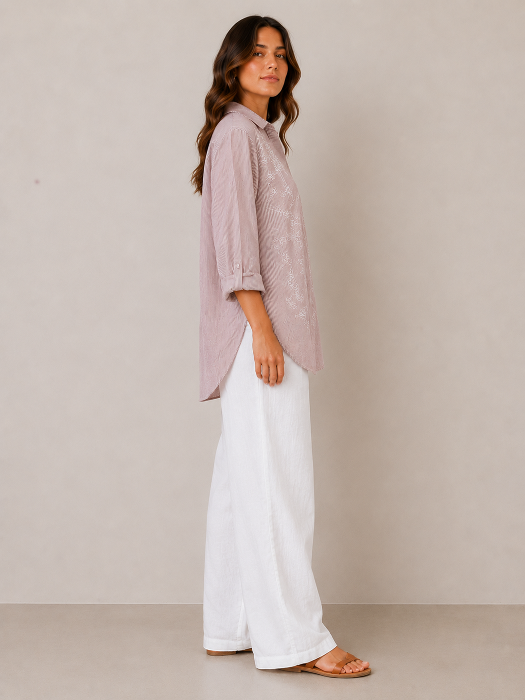 Embroidered stripe tunic