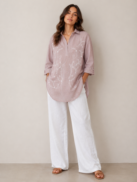 Embroidered stripe tunic