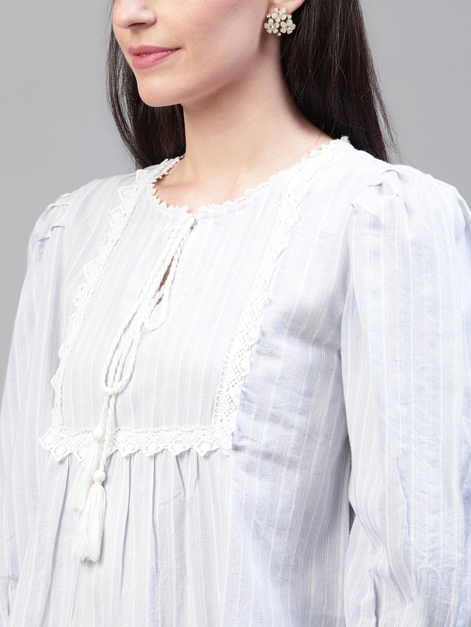 Blue and white strip cotton top with full sleeves