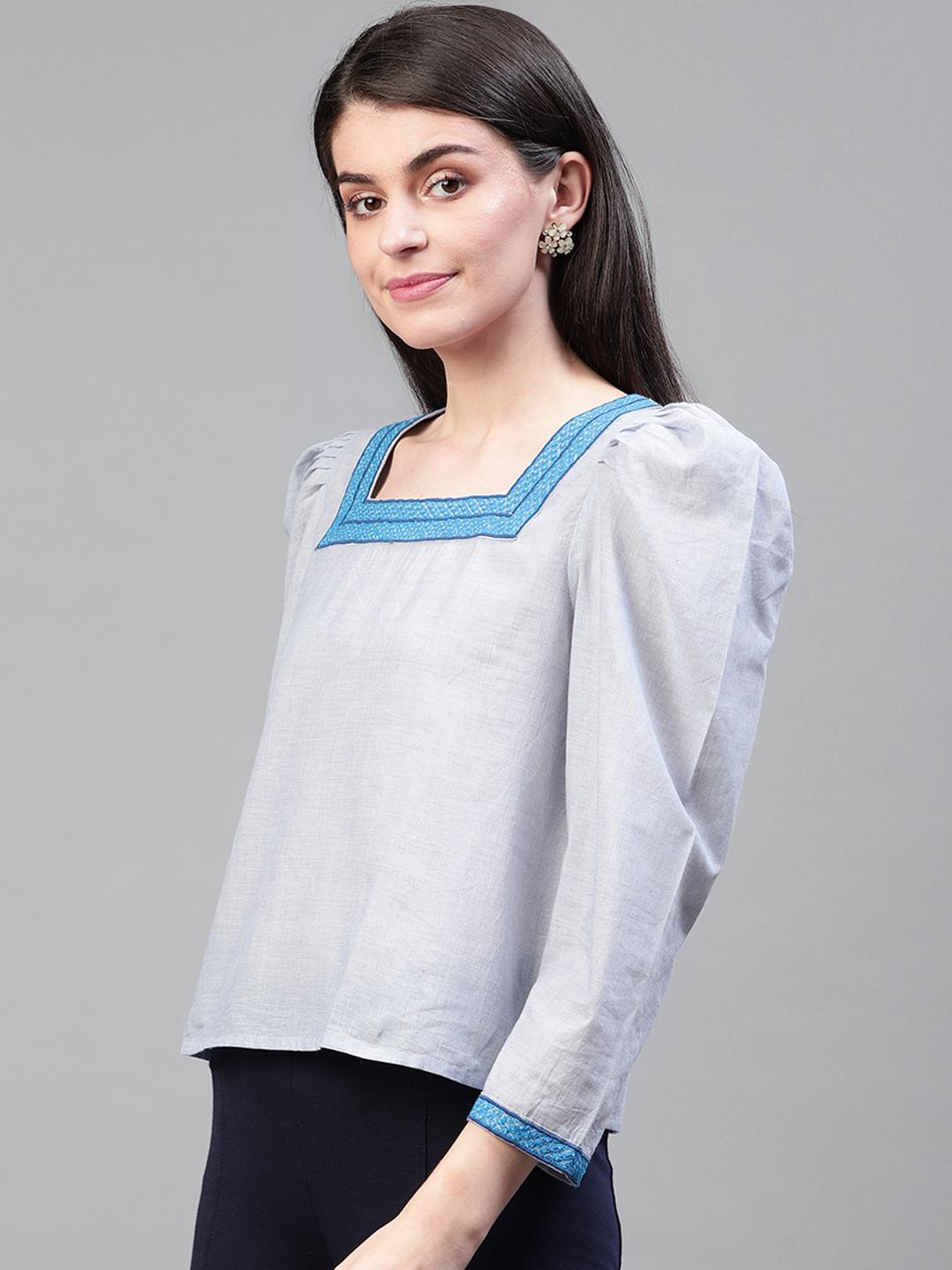 Blue cotton embroidered top