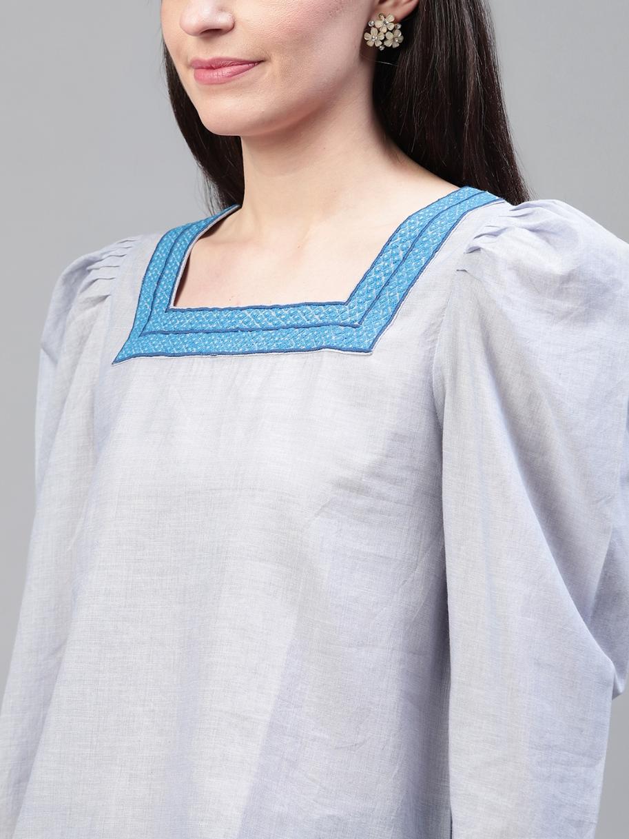 Blue cotton embroidered top