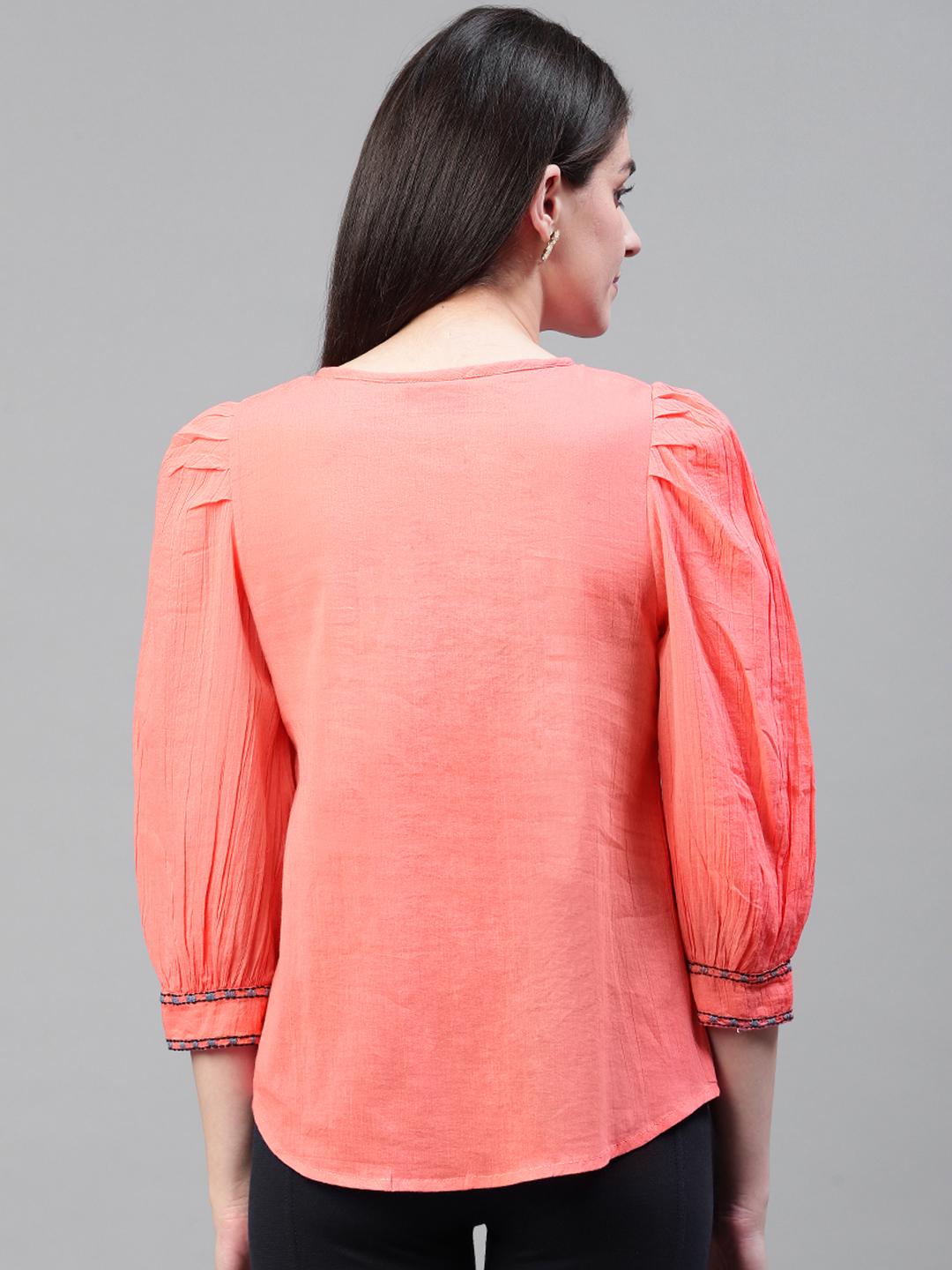 Pink Yoke Embroidered Top