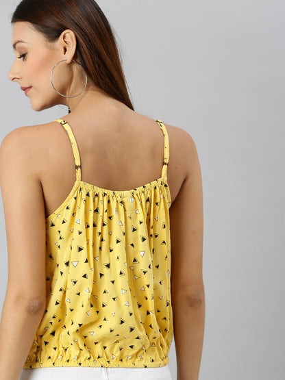 Women Yellow & Black Geometric Printed Blouson Top