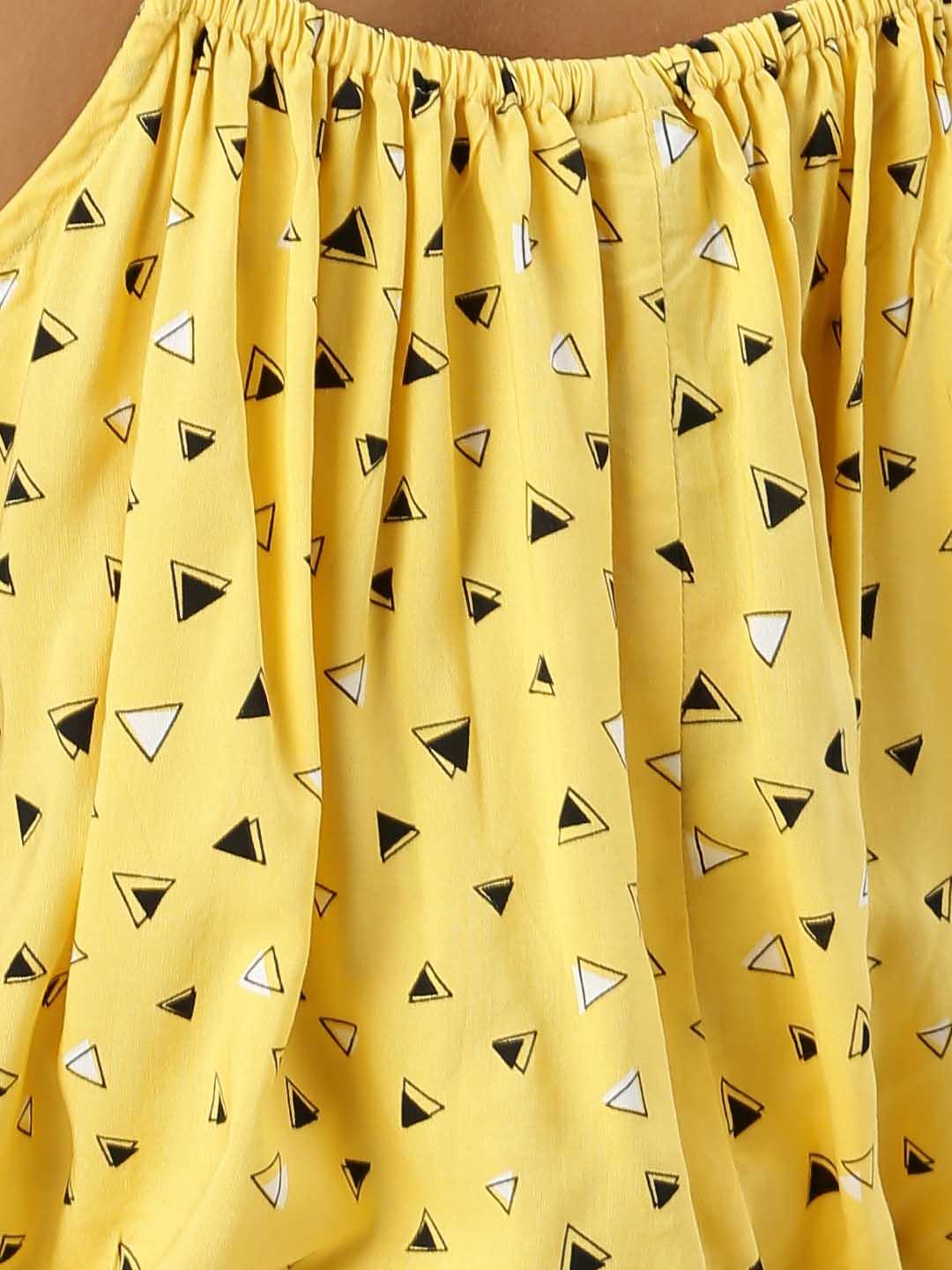 Women Yellow & Black Geometric Printed Blouson Top