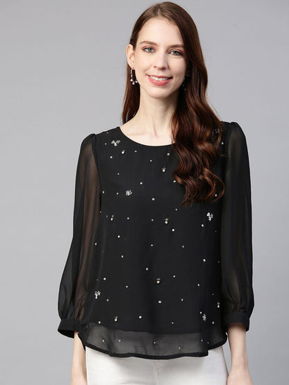 Black Scattered sequin embellished blouse
