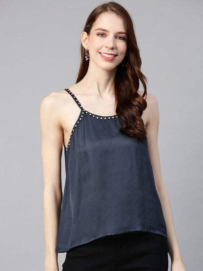 Embellished Navy Cami Top