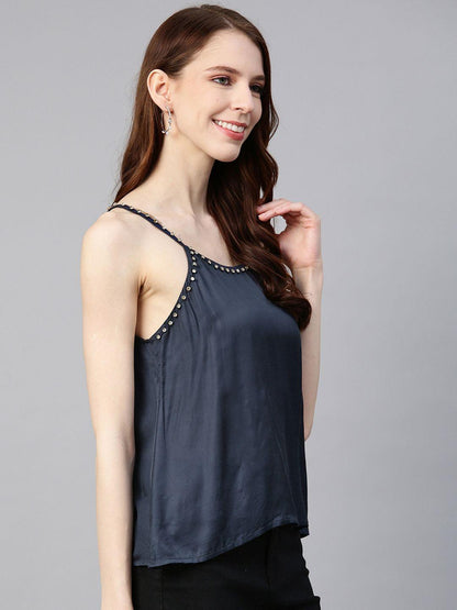 Embellished Navy Cami Top