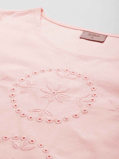 Pink Schiffli Embroidered Cotton Linen?op