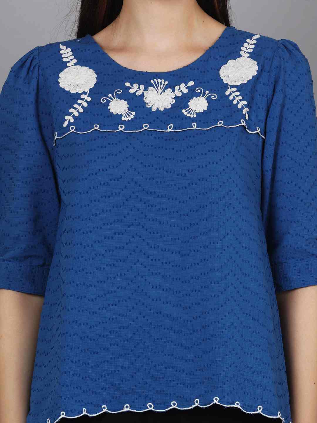 Royal Blue Embroidered Dobby Top