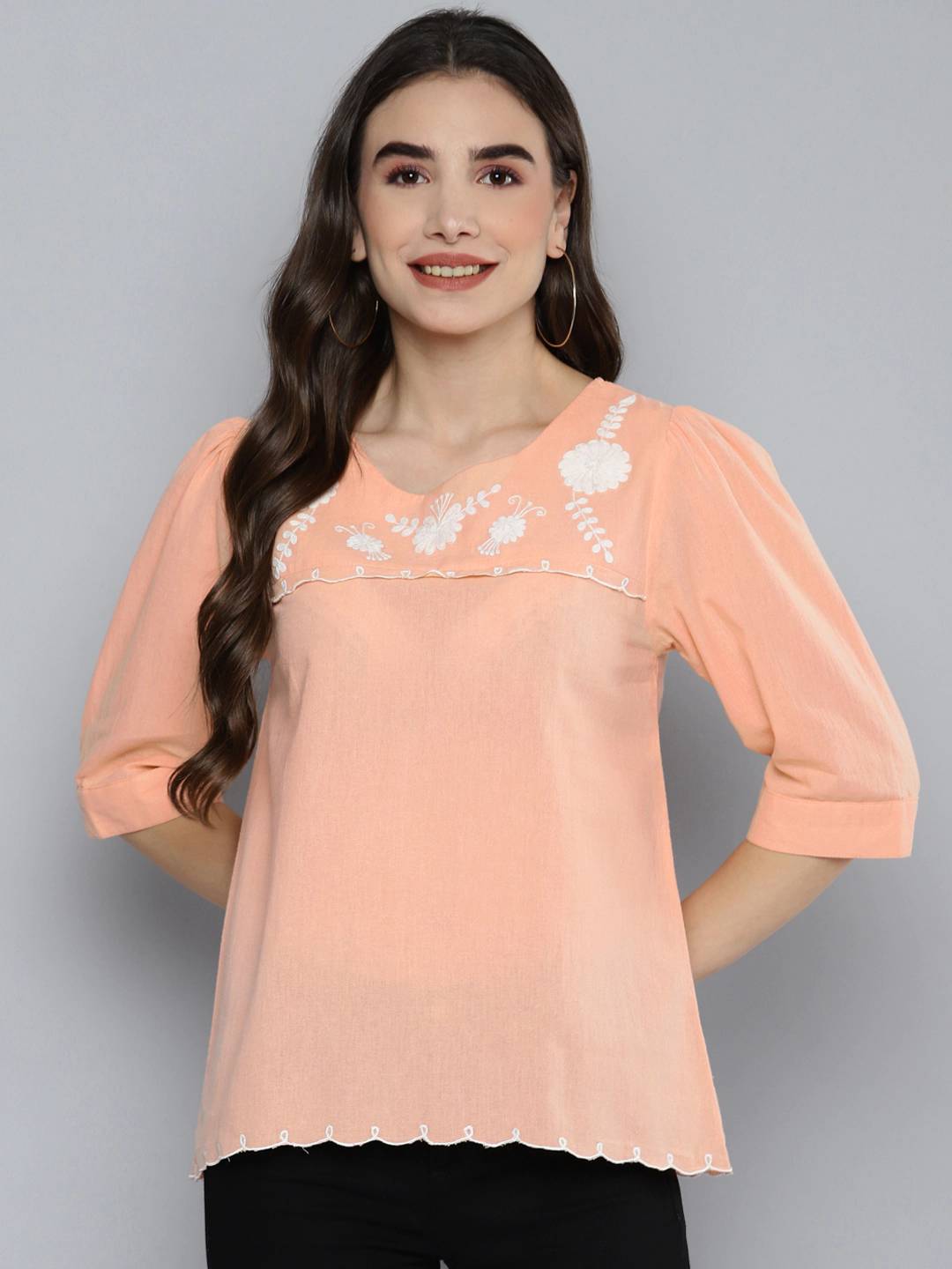 Peach  Embroidered Top