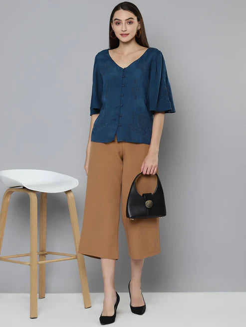 Scoup Combo of Navy Blue Top and Rust Pintuck Top