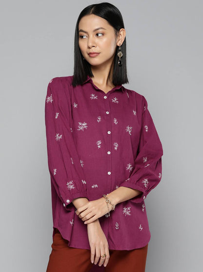 Embroidered burgundy shirt