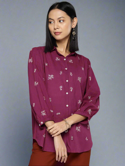 Embroidered burgundy shirt