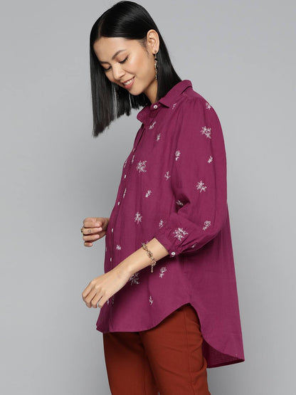 Embroidered burgundy shirt