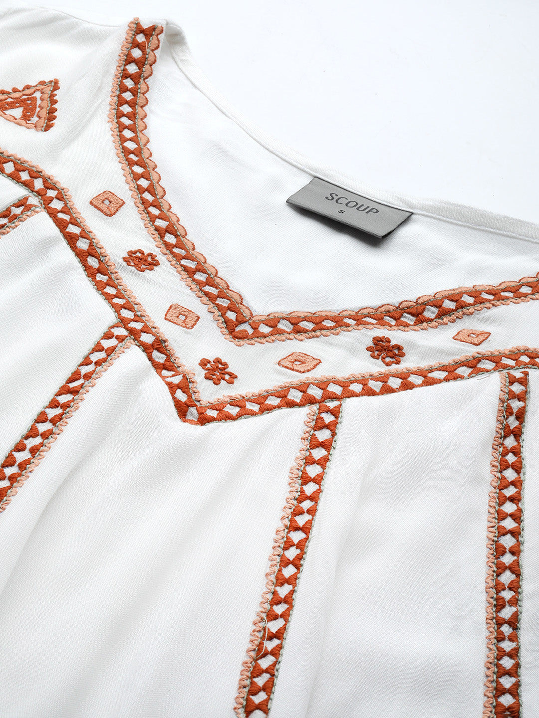Embroidered offwhite rayon top
