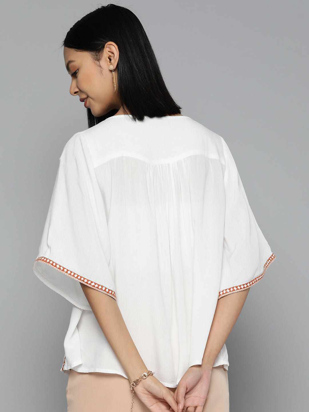 Embroidered offwhite rayon top